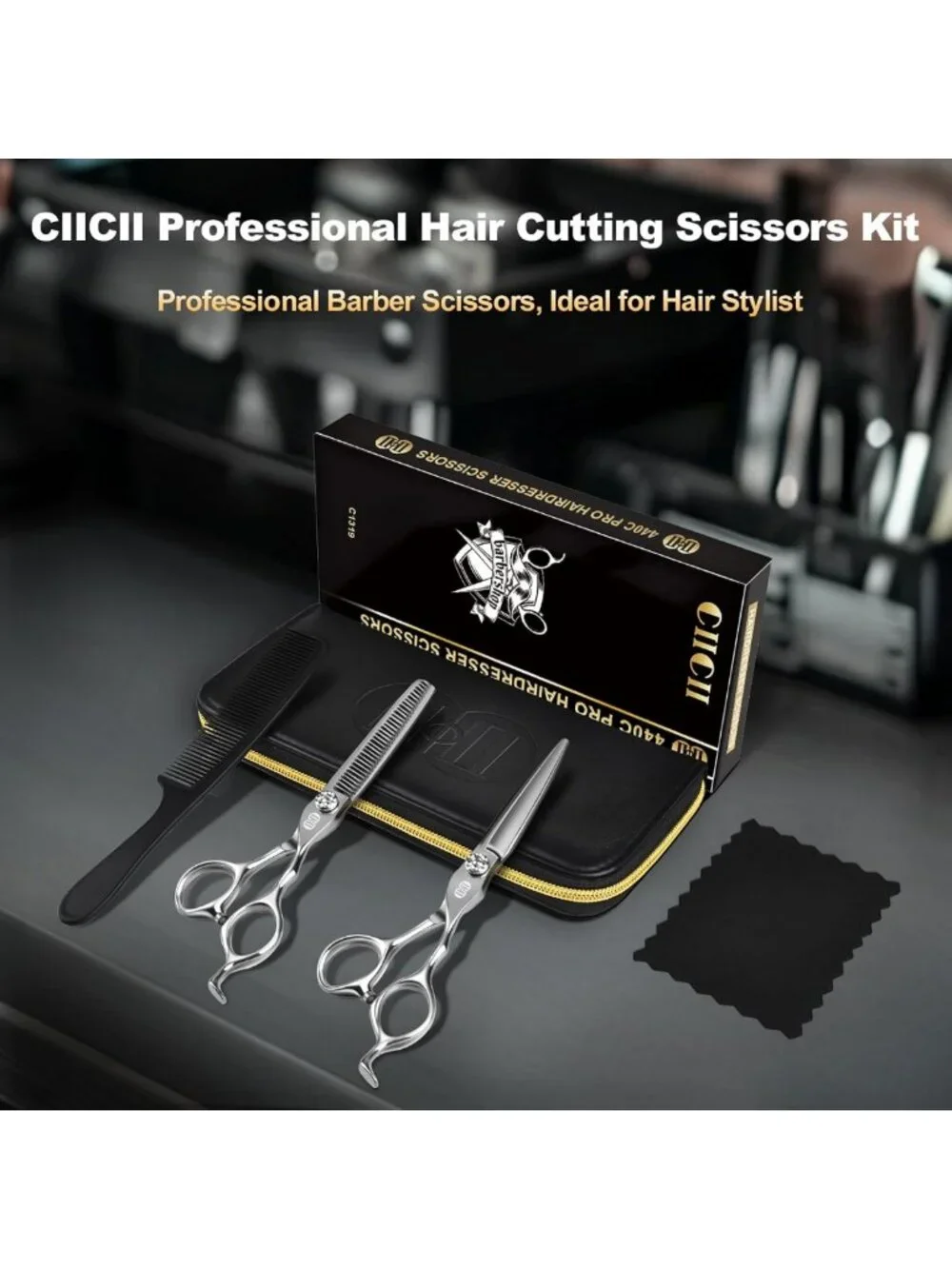 7” Professional Hair Cutting Scissors Kit - 440C Barber Shears & Accessories